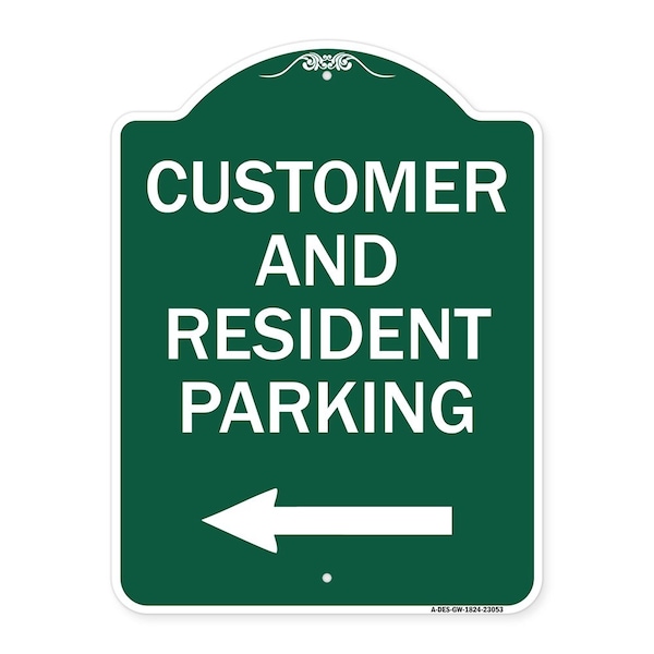 Reserved Parking Customer and Visitor Parking With Left Arrow, Green & White, A-DES-GW-1824-23053